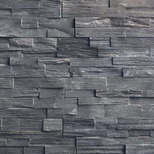Natuursteen Black Slate steenstrip eind/hoekstuk 45/15x15x1-2,5 cm.